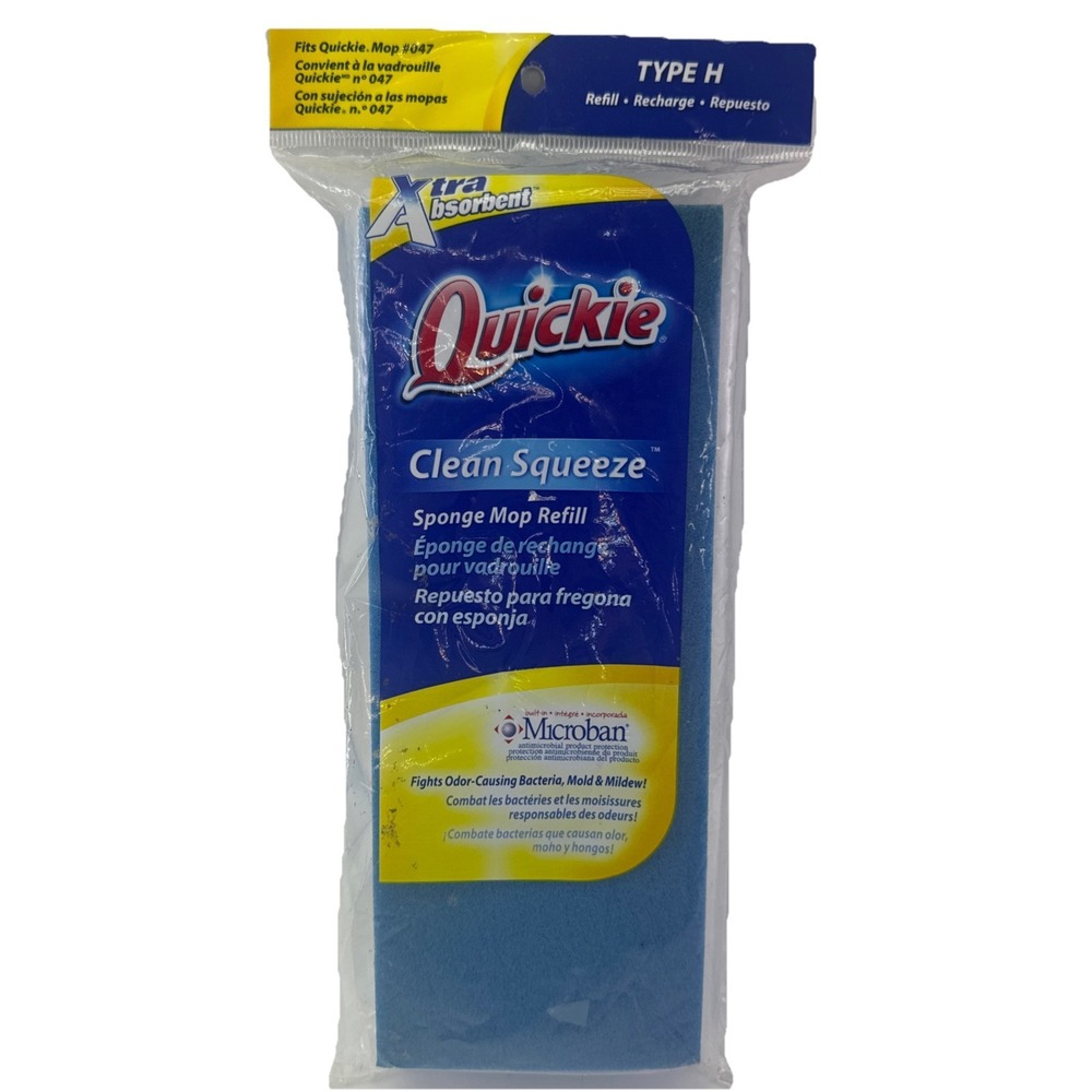 Quickie Clean Squeeze Type H Sponge Mop Refill Microban Blue Head Fits Mop #047